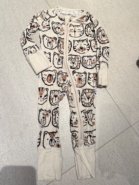 Little Sleepies Cream Animal Face Zip One-Piece Pajamas